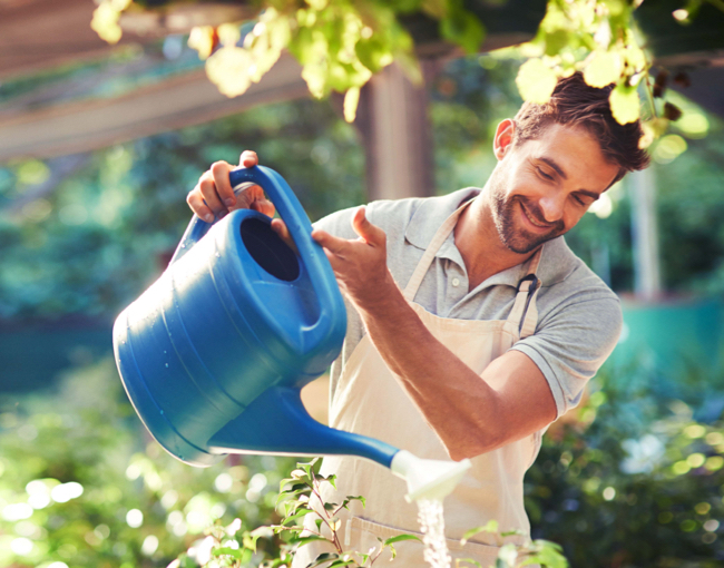 A man watering plants